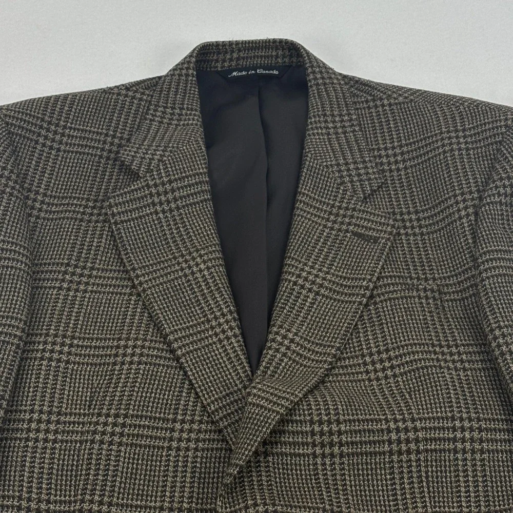 Jack Victor Glen Plaid Blazer Mens XL Brown Black Wool 2B/3B Sport Coat No Vents